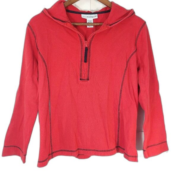 Sag Harbor Red 3/4 Zip Long Sleeve Hoodie Sz L - Picture 1 of 8